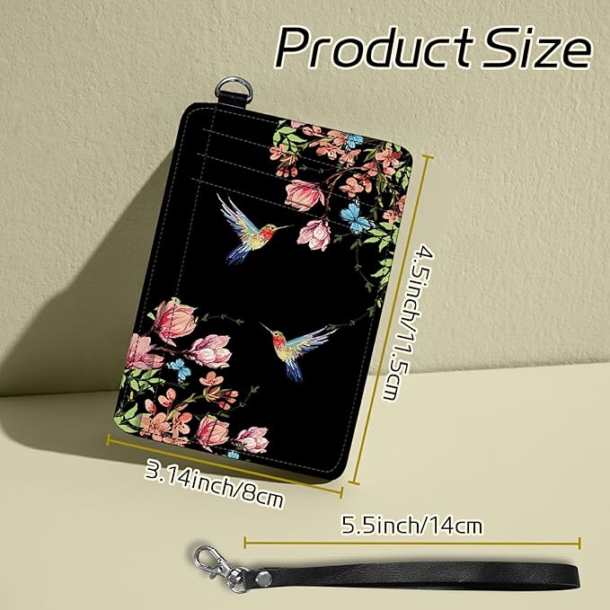 BWEGRHE Small Travel Wallets, Hummingbird Floral Sakura Slim Minimalist Front - Image 2