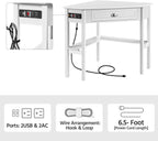 Yaheetech L-Shaped Corner White Desk and White Chair | USB ports, storage drawer and shelf, space-saving corner fit, modern style, sturdy frame, for home office or gaming.