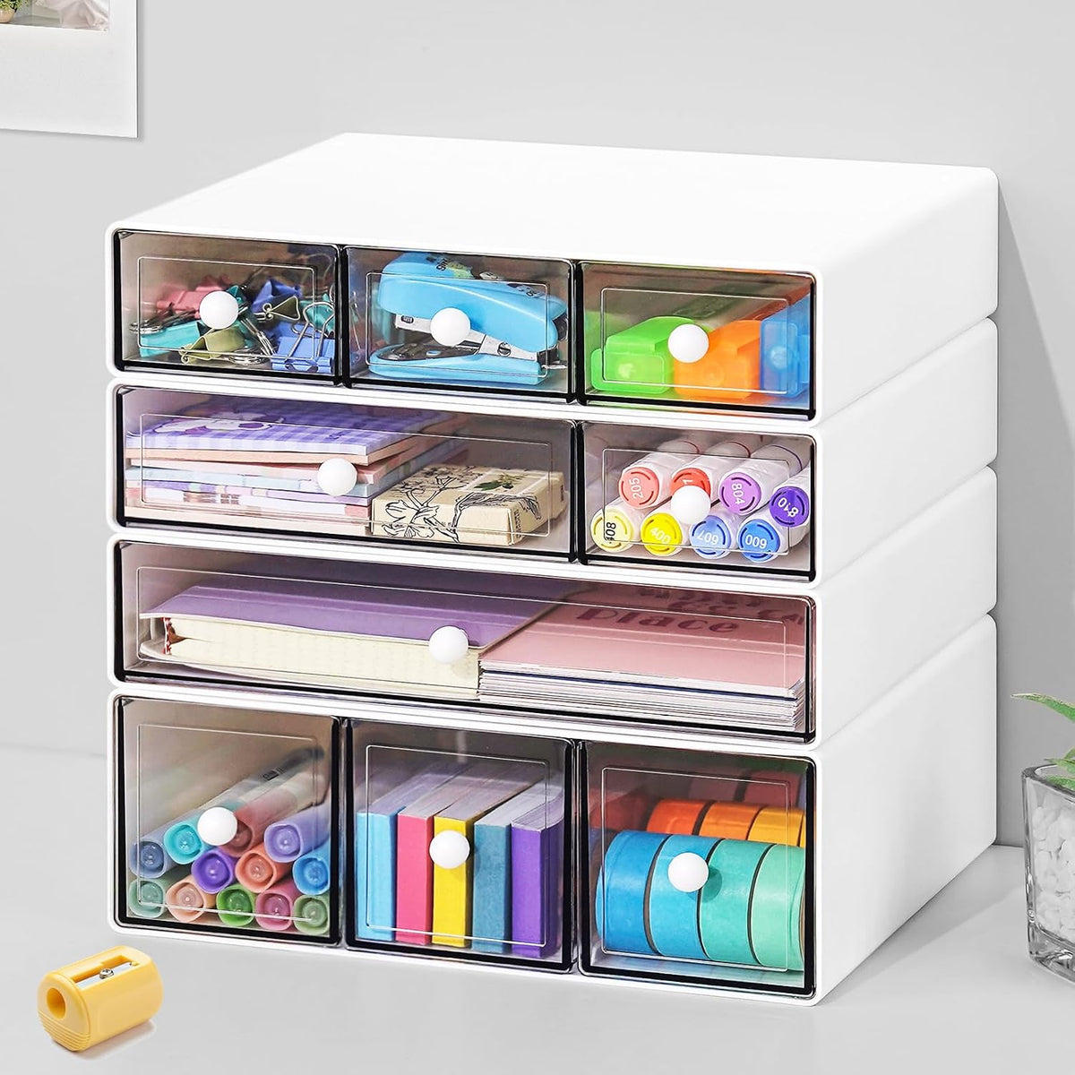 desk organizer with 9 drawers, 4 tier plastic, main product view