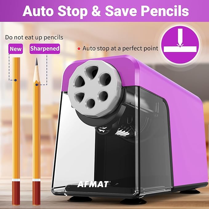 AFMAT 6-Hole Electric Pencil Sharpener, Cordless & Rechargeable, Colored Pencil - Image 5