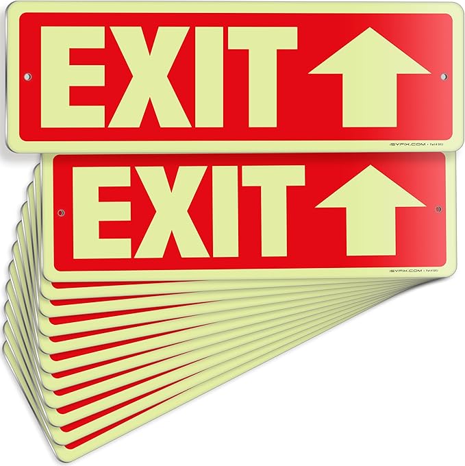 iSYFIX Exit Signs with Directional Up Arrow, Glow in the Dark, Photoluminescent by iSYFIXPREMIUMSIGNS