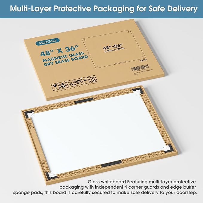 MaxGear Glass Whiteboard Tempered Magnetic Dry Erase Board 48 x 36 Inch Ultra - Image 7