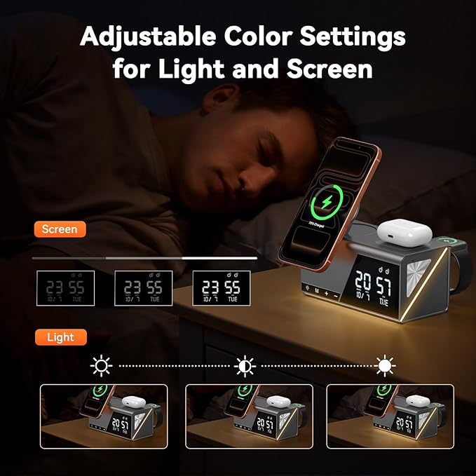 TobenONE 6-in-1 Alarm Clock Wireless Charging Station - Image 4