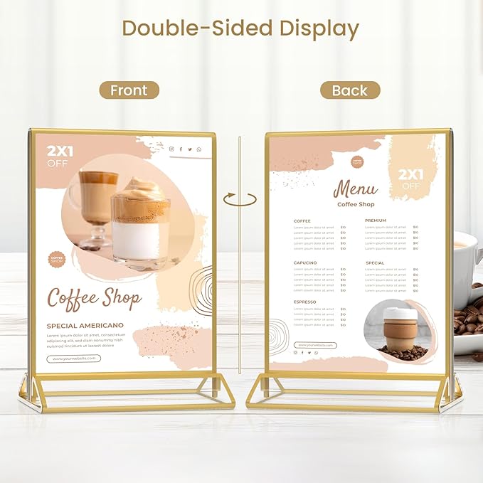Smarpau 8 Pack Acrylic Sign Holder 8.5x11 Gold Acrylic Frame Clear Table Number - Image 4