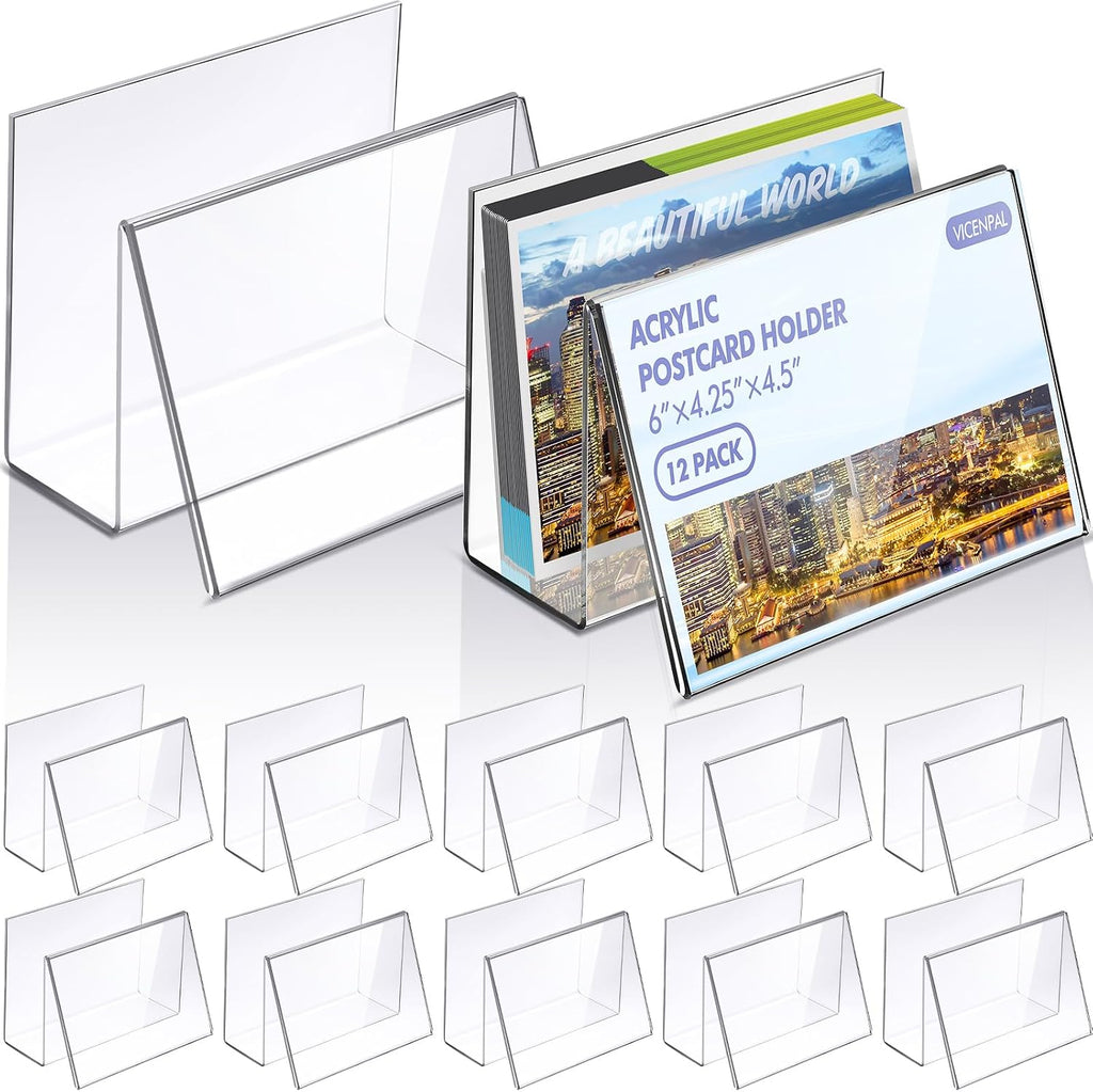 Vicenpal 12 Pcs Clear Acrylic Postcard Holder Business Card Holder Greeting
