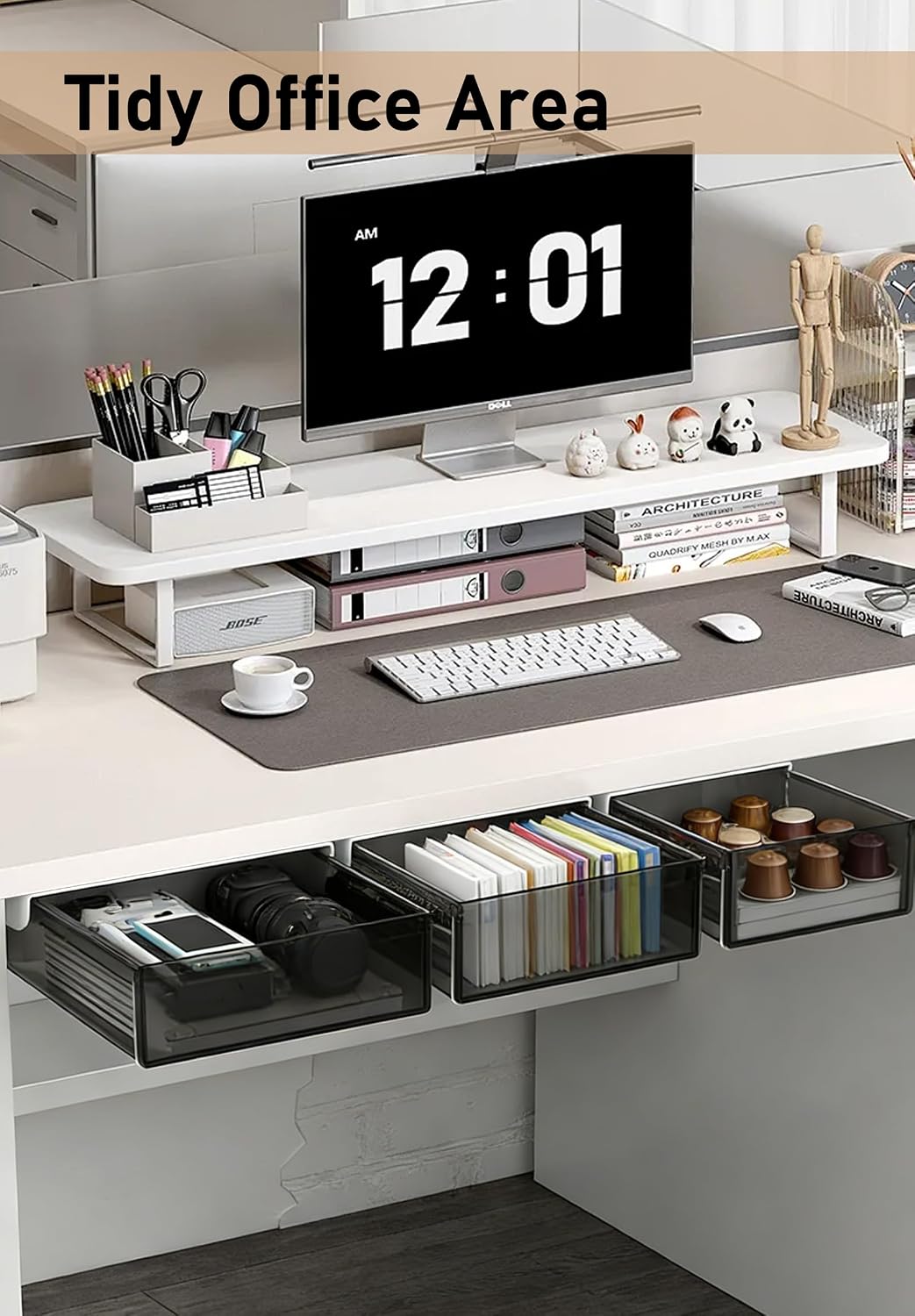 Under Desk Drawer Set of 3, Slide-Out Under Desk Storage Drawers (Large/Mediu...