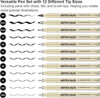 Micro Fineliner Drawing Art Pens, 12 Assorted Sizes, Waterproof Archival Ink - Image 3
