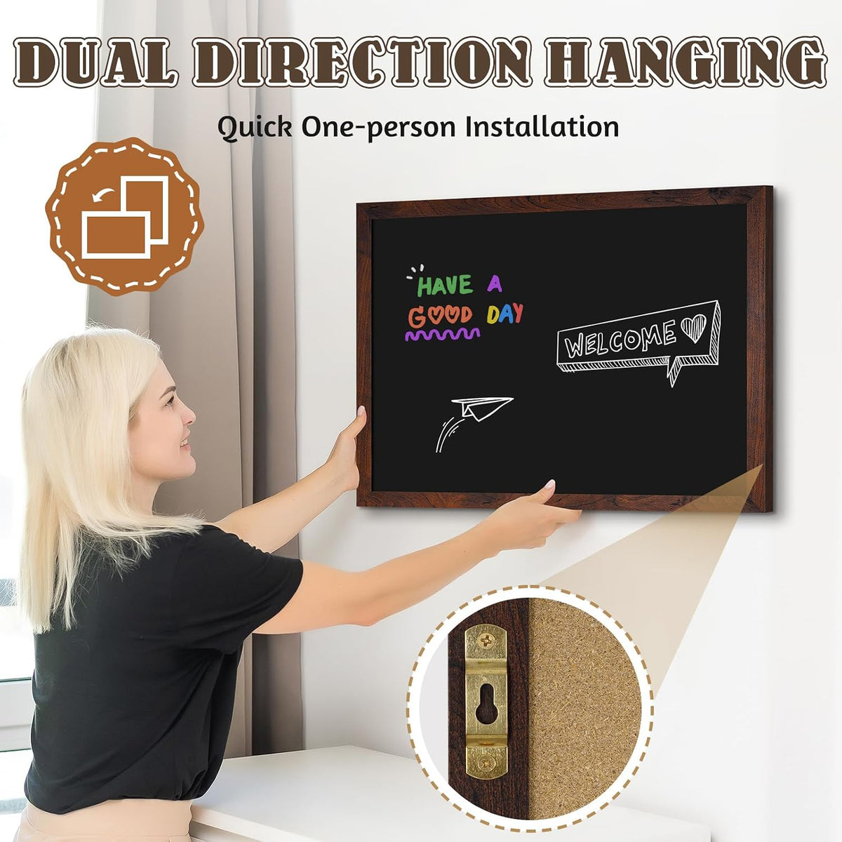 4 THOUGHT Large Magnetic Chalk Board 48" x 36", Rustic Brown