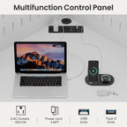 Corner Computer Desk with Hutch & Shelves and LED Reading Lights, White | 2 AC Outlets & USB & Type-C Charging Station, 3 Dimmable Lights, 6-Tiers Shelves, Fits Home Office, for Gaming and Work Use