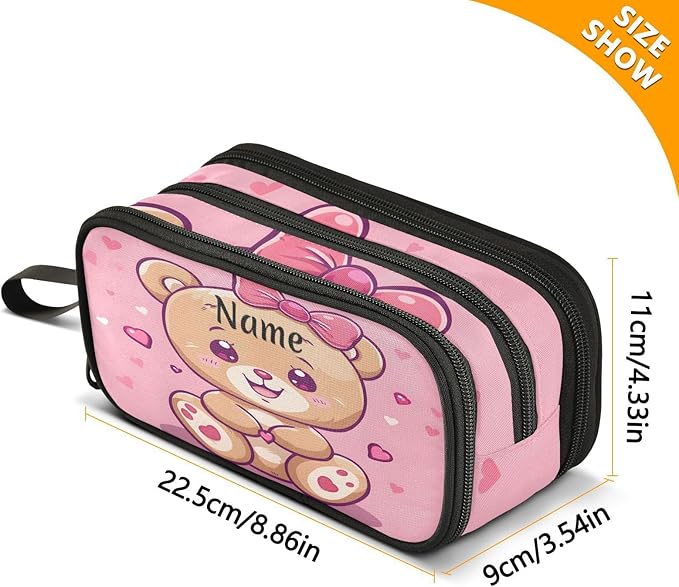 BOENLE Custom Cute Bear Pencil Case Box Boys Girls Personalized Name Large - Image 4