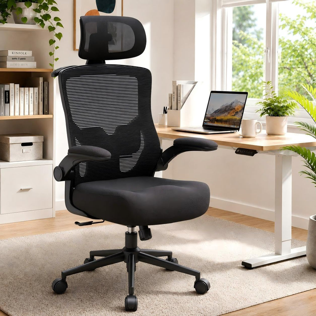 Ergonomic Office Chair, High Back Mesh Computer Chair with Molded Foam Cushion, Adjustable Headrest, Lumbar Support, Tilt Lock and Coat Hanger for Home Office