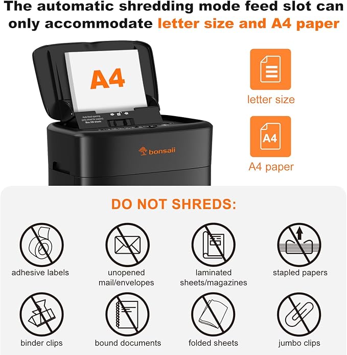 Bonsaii 100 Sheets Auto Feed Paper Shredder, Micro-Cut Heavy Duty Shredder / - Image 2