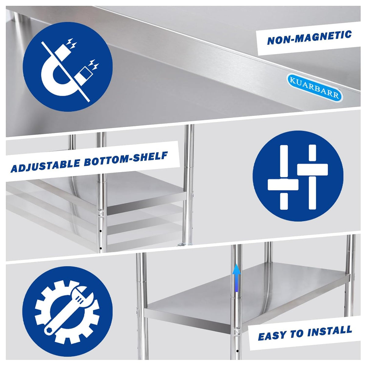 KUARBARR Stainless Steel Table for Prep & Work with Undershelf 24 x 30 In...