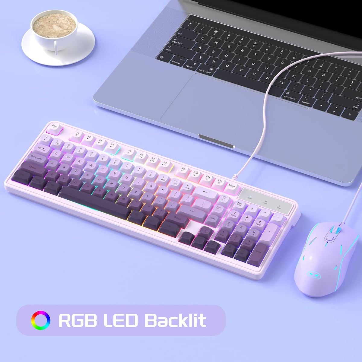 MageGee Gradient Purple Creamy Keyboard and Mouse Combo,MageGee GK980 Wired R...