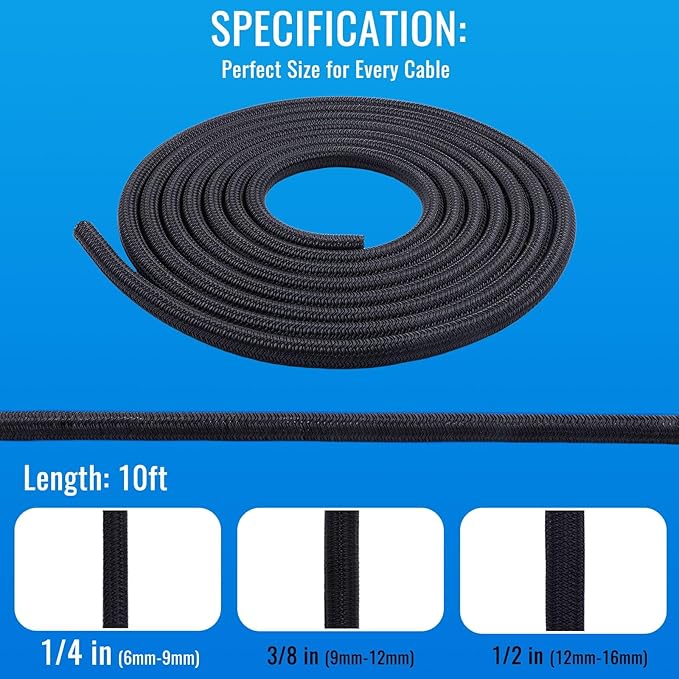 Flauzmann 1/4" Braided Cable Sleeve - 10Ft Cat Cord Protector Split Wire Loom - Image 2