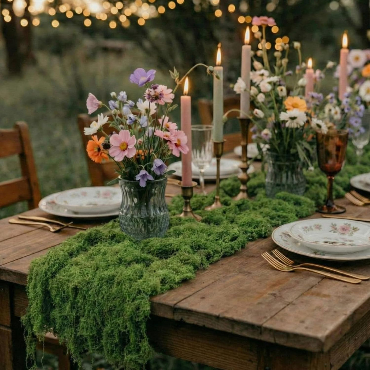 2 Pcs Fake Moss Table Runner Halloween Enchanted Forest Decor