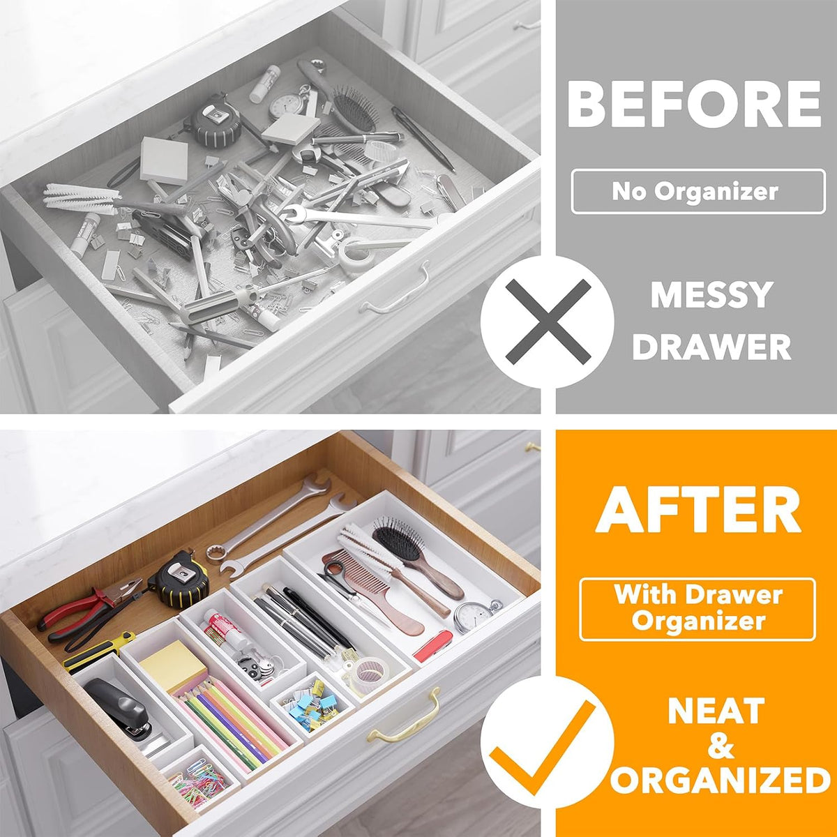 SpaceAid 7-Piece Bamboo Drawer Organizer Storage Boxes Set, Wood Tray Junk Dr...