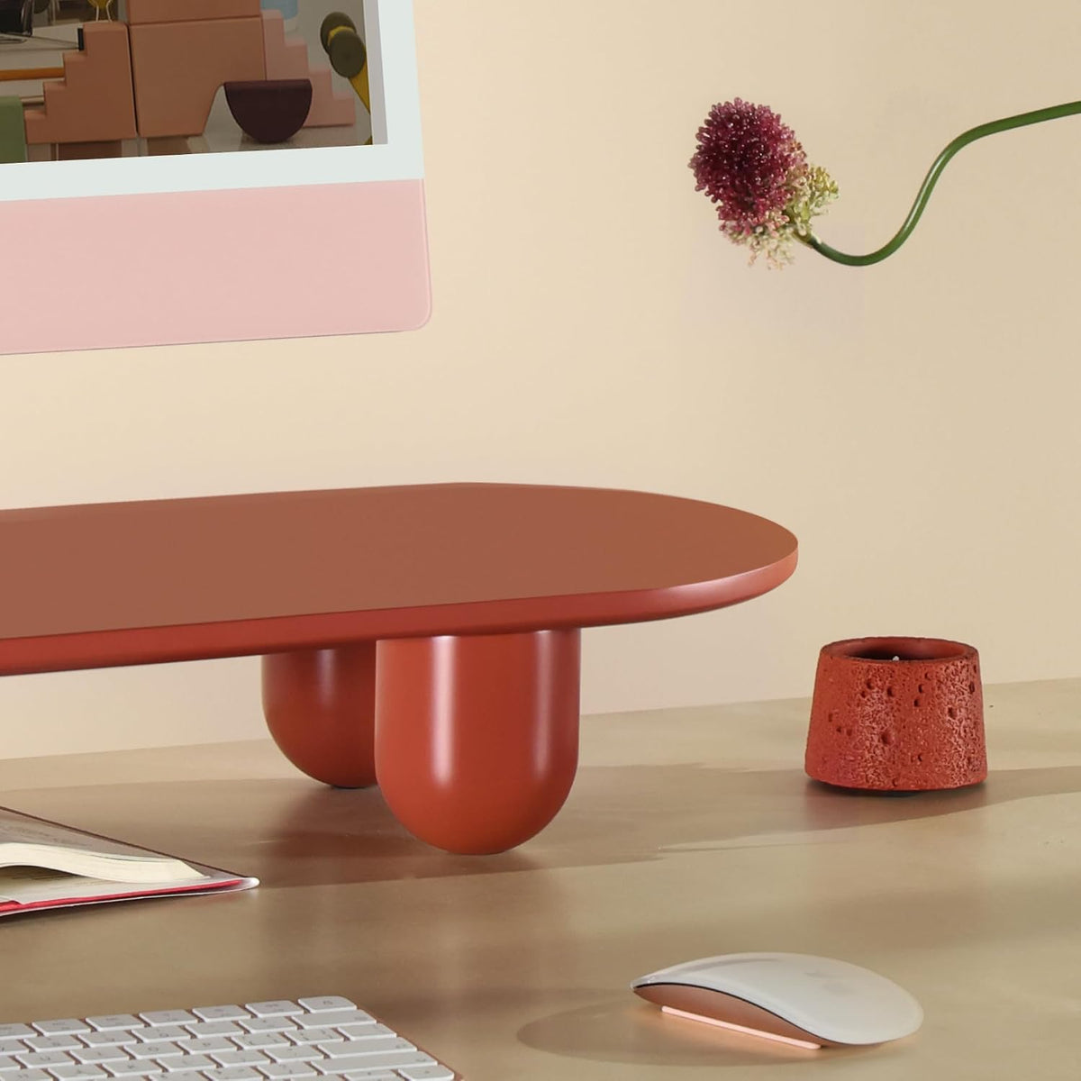 Fenge Computer Monitor Stand with Solid Beech Wood Legs, 34 Inch