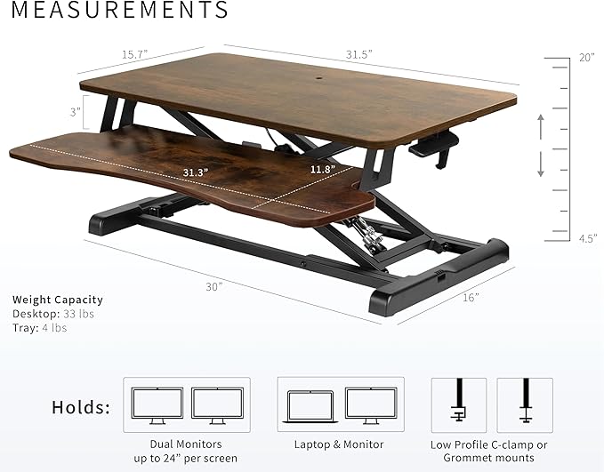 VIVO 32 inch Desk Converter, K Series, Height Adjustable Sit to Stand Riser - Image 3