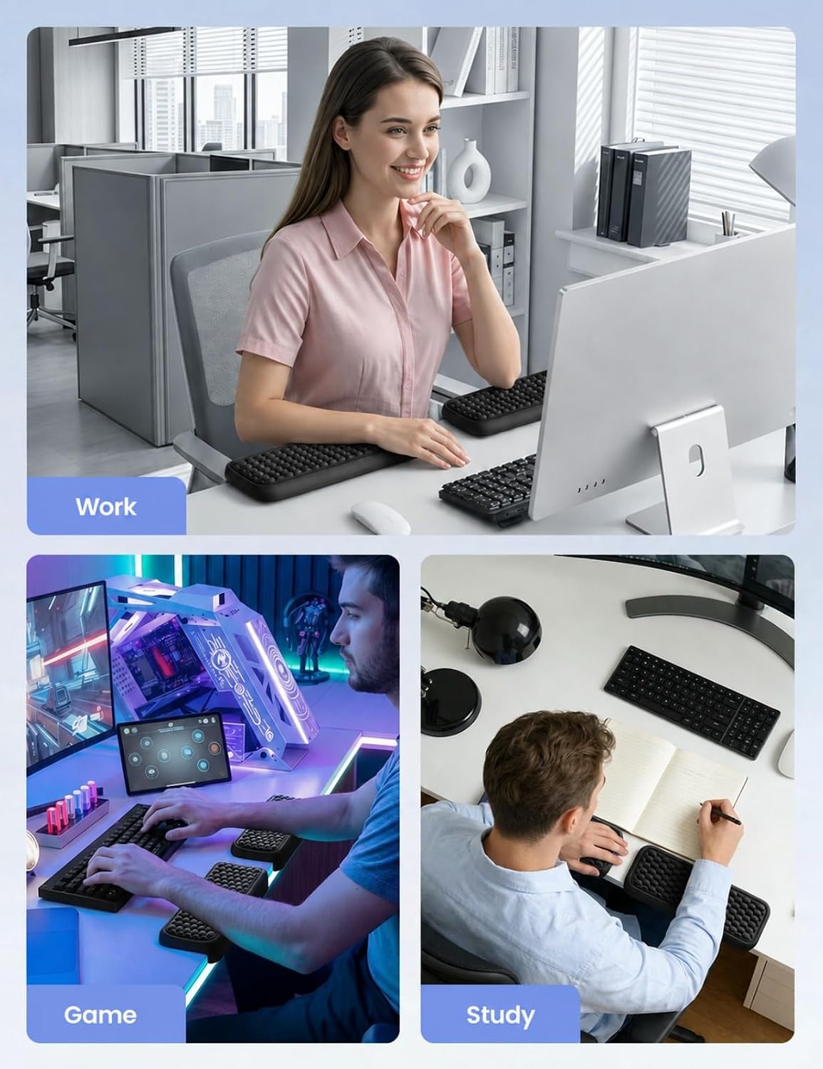 Vaydeer 2Pcs Elbow Rest Pad, L-Shaped Wrist Rest, Desk Edge Cushion | Ergonomic Memory Foam Arm Rest Support Keyboard Mouse Elbow Pad for Palm Hand Office Computer Home Gaming Accessories-Black