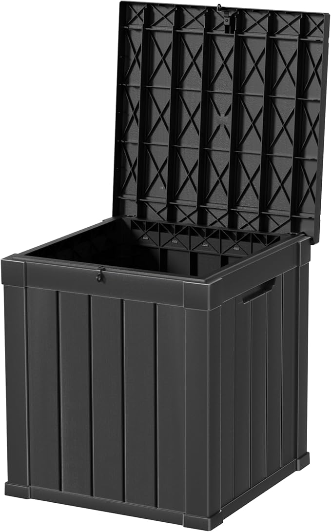 PATIOEASY 50GAL Deck Box Black, Waterproof Resin Outdoor Storage by Unknown
