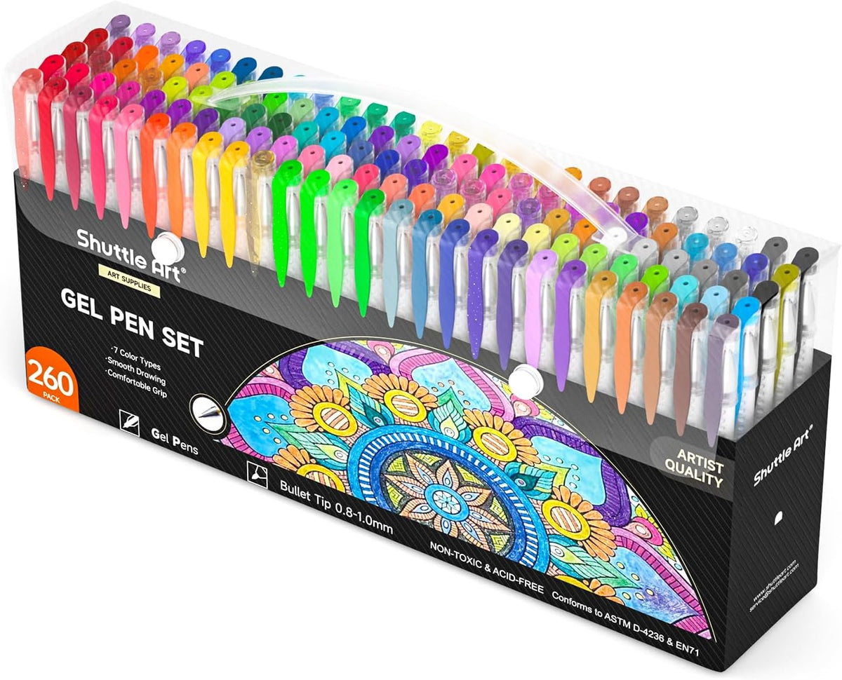 Shuttle Art 260 Pack Gel Pens Set, 130 Colors with 130 Refills for Adults Col...