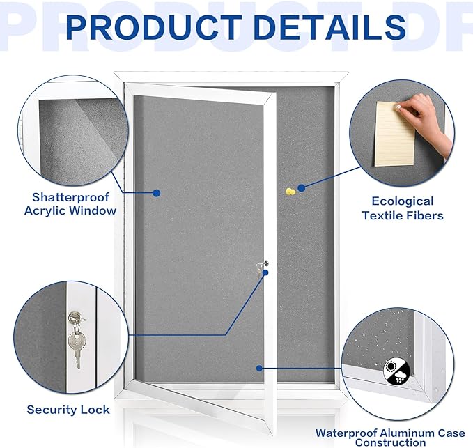SWANCROWN Enclosed Bulletin Board Grey Felt Displays Boards Weather Resistant - Image 3