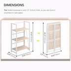 4NM No Assembly Folding Bookshelf Storage Shelves 3 Tiers Vintage Bookcase - Image 2