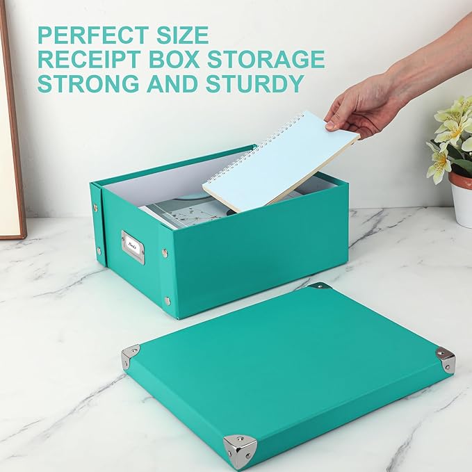 2 Pcs Checks Storage Box with Lid Document Boxes Banker Boxes Lake Green - Image 7