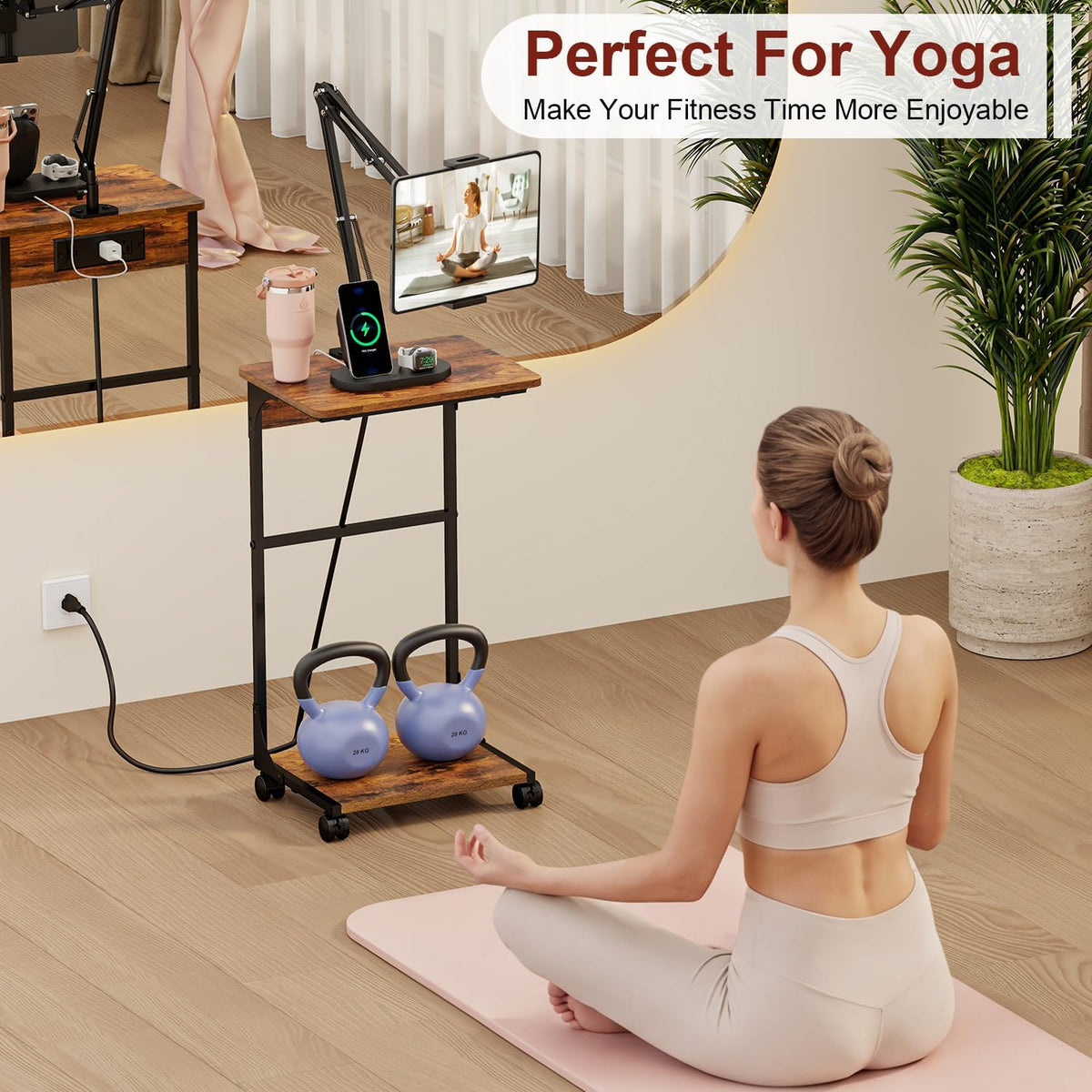 Cidaziya Floor Kindle Phone Tablet Stand with Side Table & Charging Station