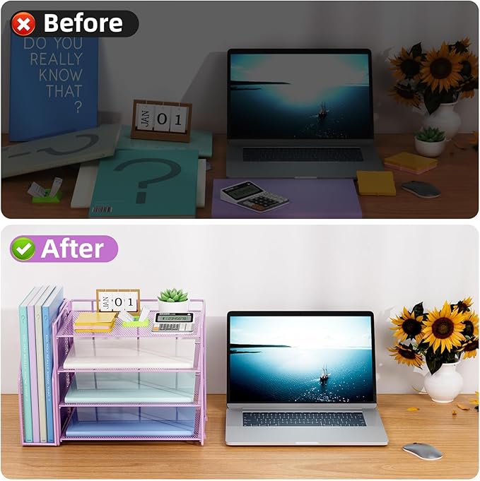 Marbrasse Desk Organizer and Accessories，4-Tier Paper Letter Tray Organizer - Image 2