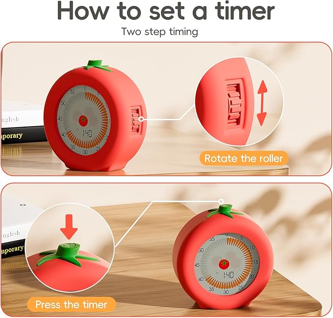 Tomato Visual Timer for Kids, 299-Minute Cute Kids Pomodoro Countdown Timer - Image 4