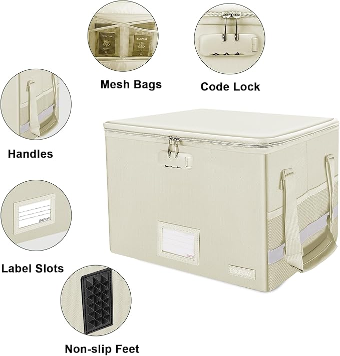 ENGPOW File Box with Lock, Fireproof Document Box with Zipper Lid, Collapsible - Image 3