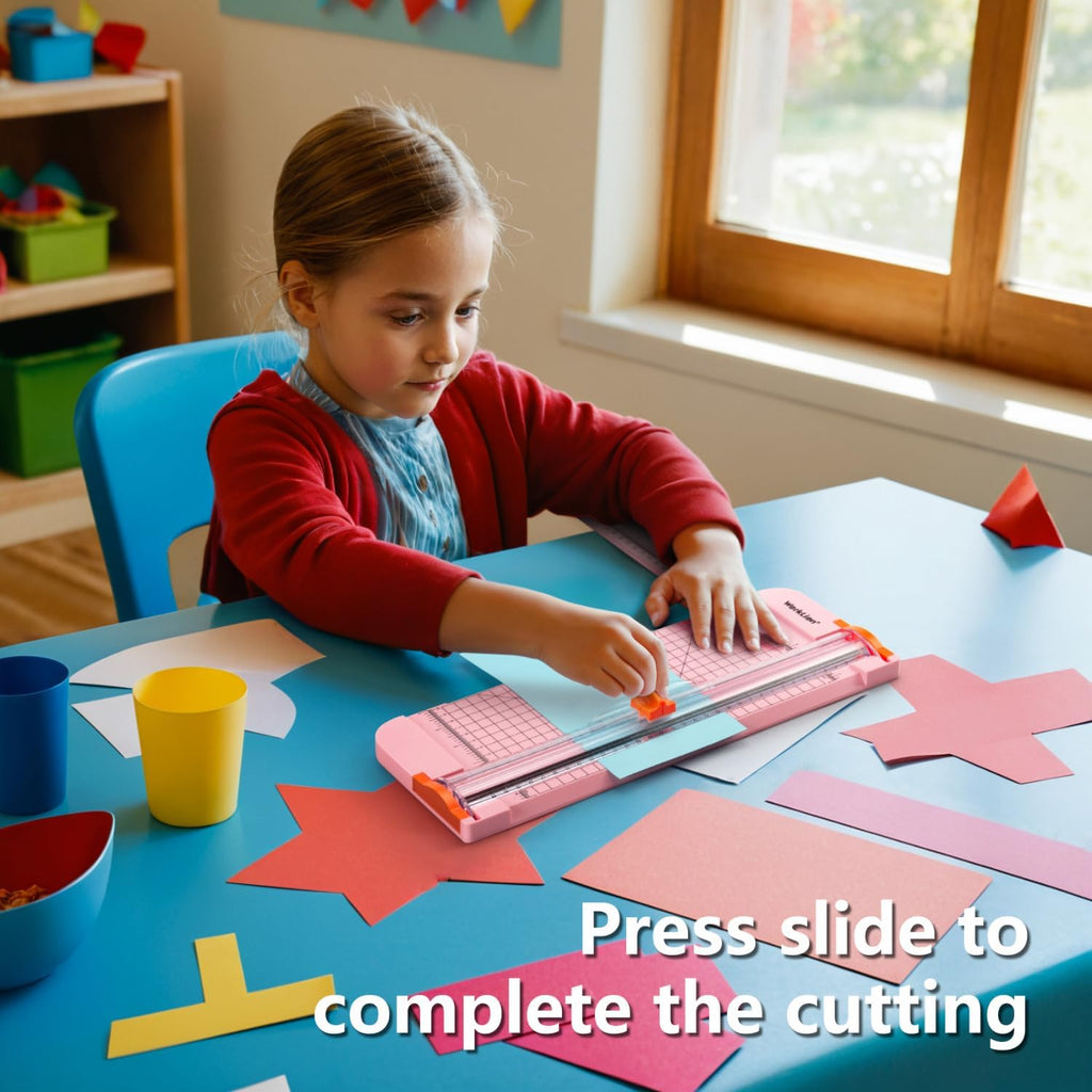 Straight Paper Cutter For crafting – Pink 12 Inch Paper Trimmer With Security Safeguard and Side Ruler, Perfect for Cardstock, Coupon,Photos and Crafting Paper.