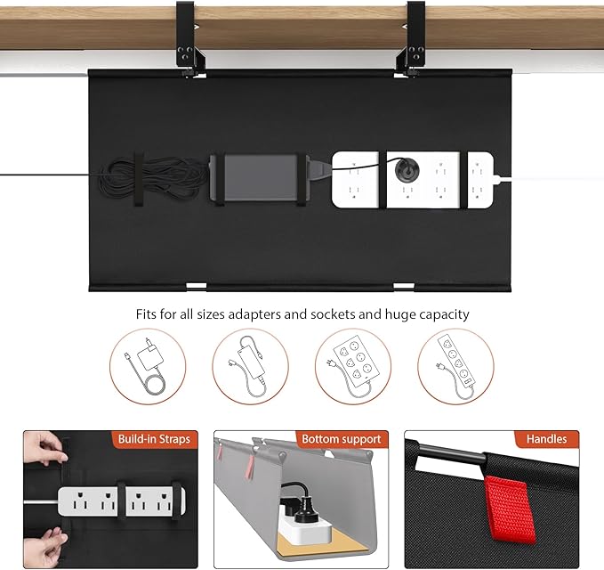 Univivi No Drill Under Desk Cable Management Tray, Clamp/Screw Mount Desk Cable - Image 2