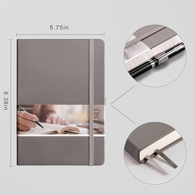 EMSHOI Graph Paper Notebook 256-Page A5 Grid Journal, PU Leather Hardcover - Image 4