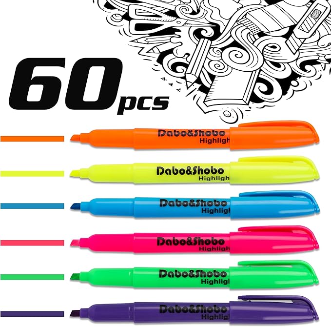 Dabo&Shobo Highlighters, 60 Bulk Pack Highlighter, Chisel Tip, Quick Drying - Image 3