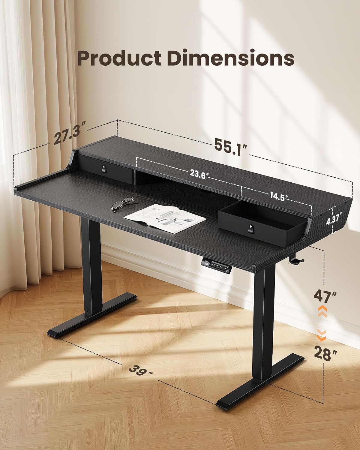 ErGear Electric Standing Desk with Drawers, 55″ x 28″ Gaming Table Compatible...