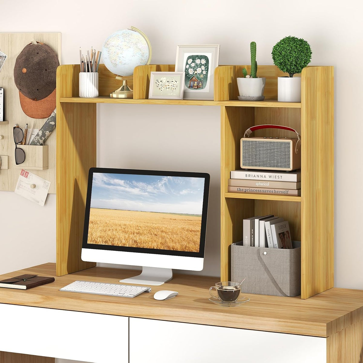 Desktop Bookshelf, 3-Tier Wood Countertop Bookcase with 5 Shelves, Desk Hutch...