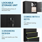 PEUKC 3-Drawer Metal File Cabinet, Lateral Vertical Filing Cabinets - Image 7