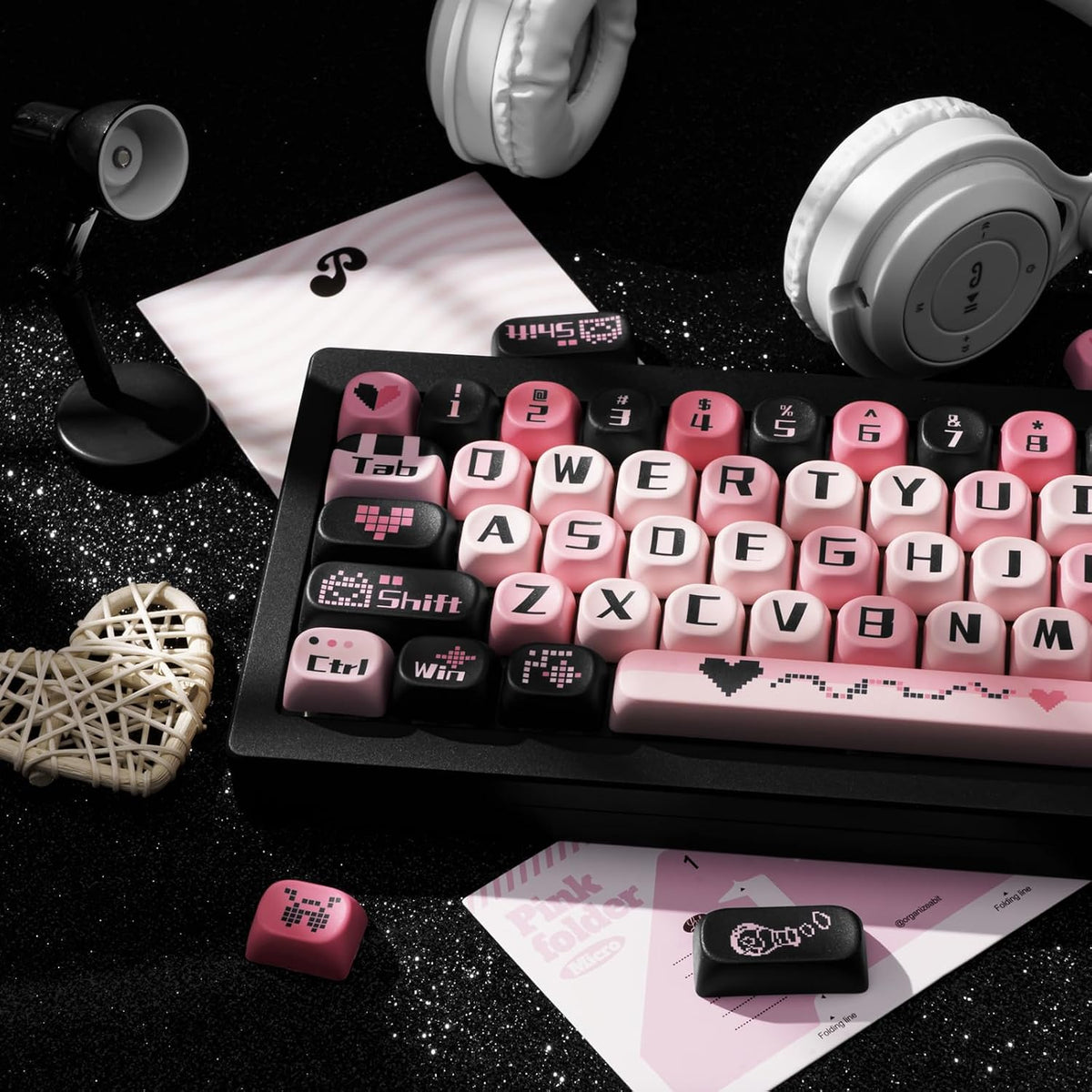 PBT Keycaps Black Pink Love Cute 131 Keys Key Cap for Cherry MX