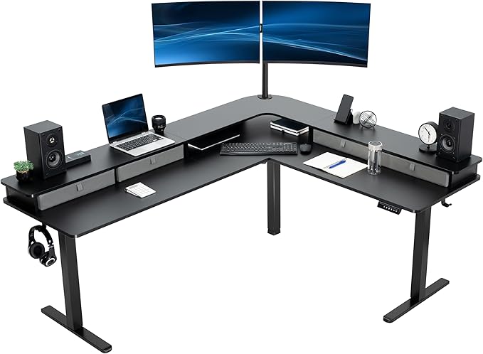 VIVO Electric Mobile Corner 75 x 63 inch 2 Tier Stand Up L-Shaped Desk by VIVO