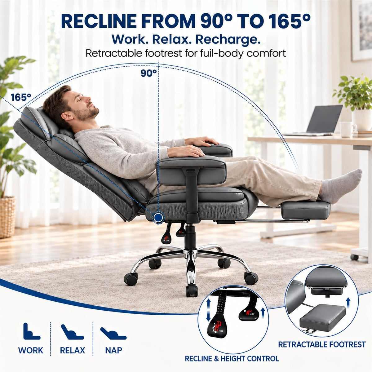Big & Tall Office Chair 400 LBS with Lumbar Support & Footrest