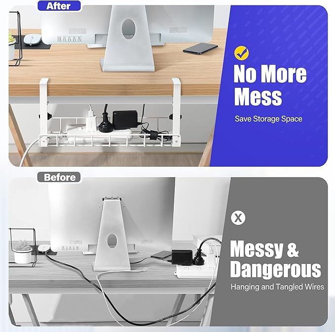 Under Desk Cable Management Tray 2 Pack, Xpatee Upgraded Wire Management No - Image 3