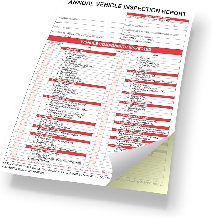 Annual Vehicle Inspection Report Form 25-pk 3-Ply Carbonless, 8.5" x 11.75" + - Image 2