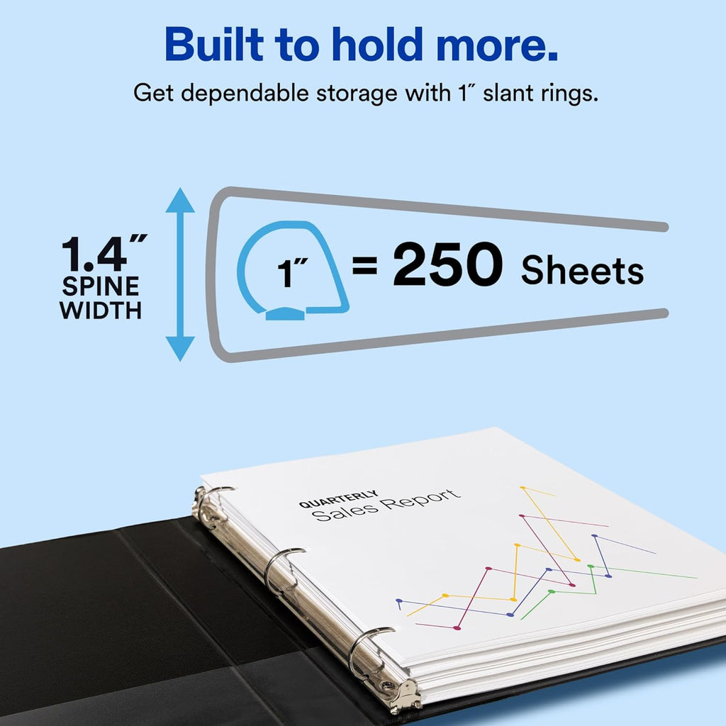 Avery Showcase Standard View 3 Ring Binders, 1" Slant Rings, 250-Sheet Capacity, 1.4 Inch Wide Spine, White Binders, Ideal for Lightweight Organization and Occasional Referencing (12-Pack of 19601)