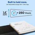 Avery Showcase Standard View 3 Ring Binders, 1" Slant Rings, 250-Sheet Capacity, 1.4 Inch Wide Spine, White Binders, Ideal for Lightweight Organization and Occasional Referencing (12-Pack of 19601)
