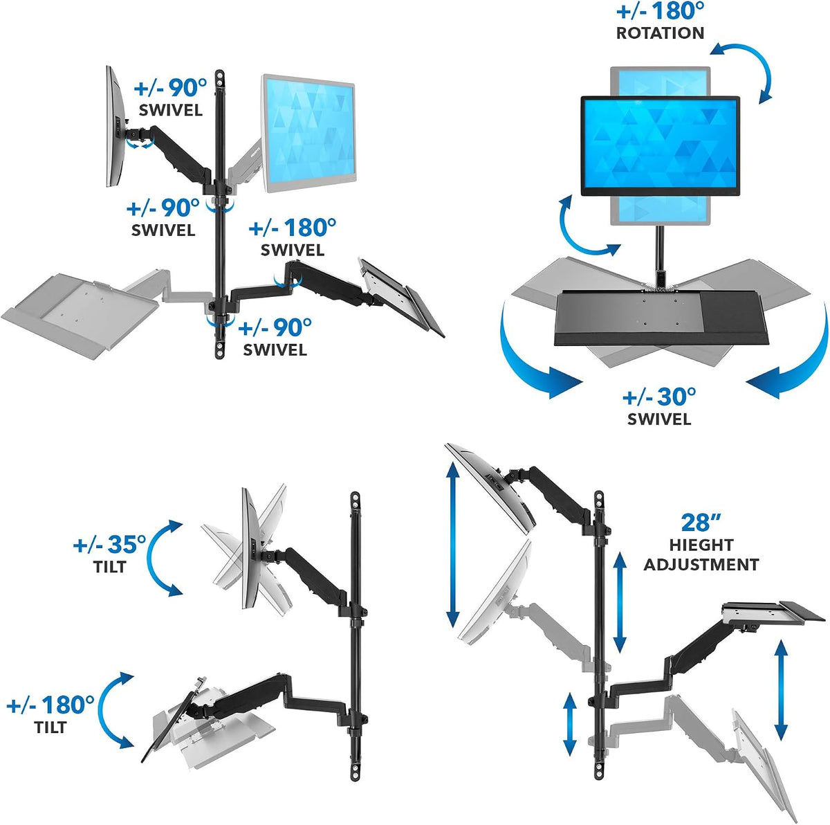 Mount-It! Single Monitor Arm Wall Mount Workstation with Keyboard Tray & ...