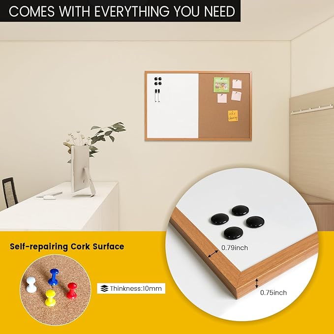 Combination Writeboard 24"x 18" Magnetic Whiteboard & Cork Board Dry Erase - Image 5