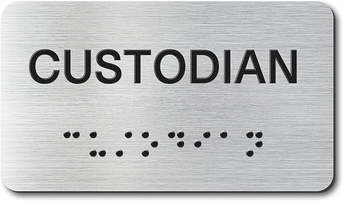 Custodian Signs with Raised Text & Grade 2 Braille, Brushed Aluminum/Silver by EliteSign